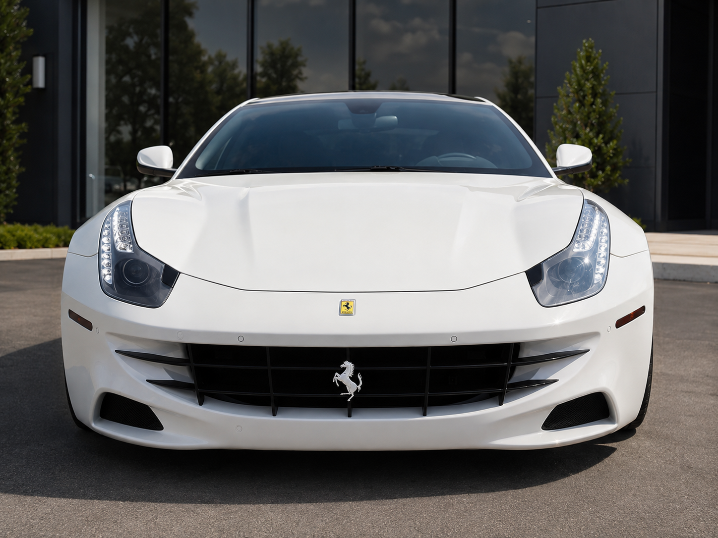 White Ferrari FF front view at Praus Automotive Denver