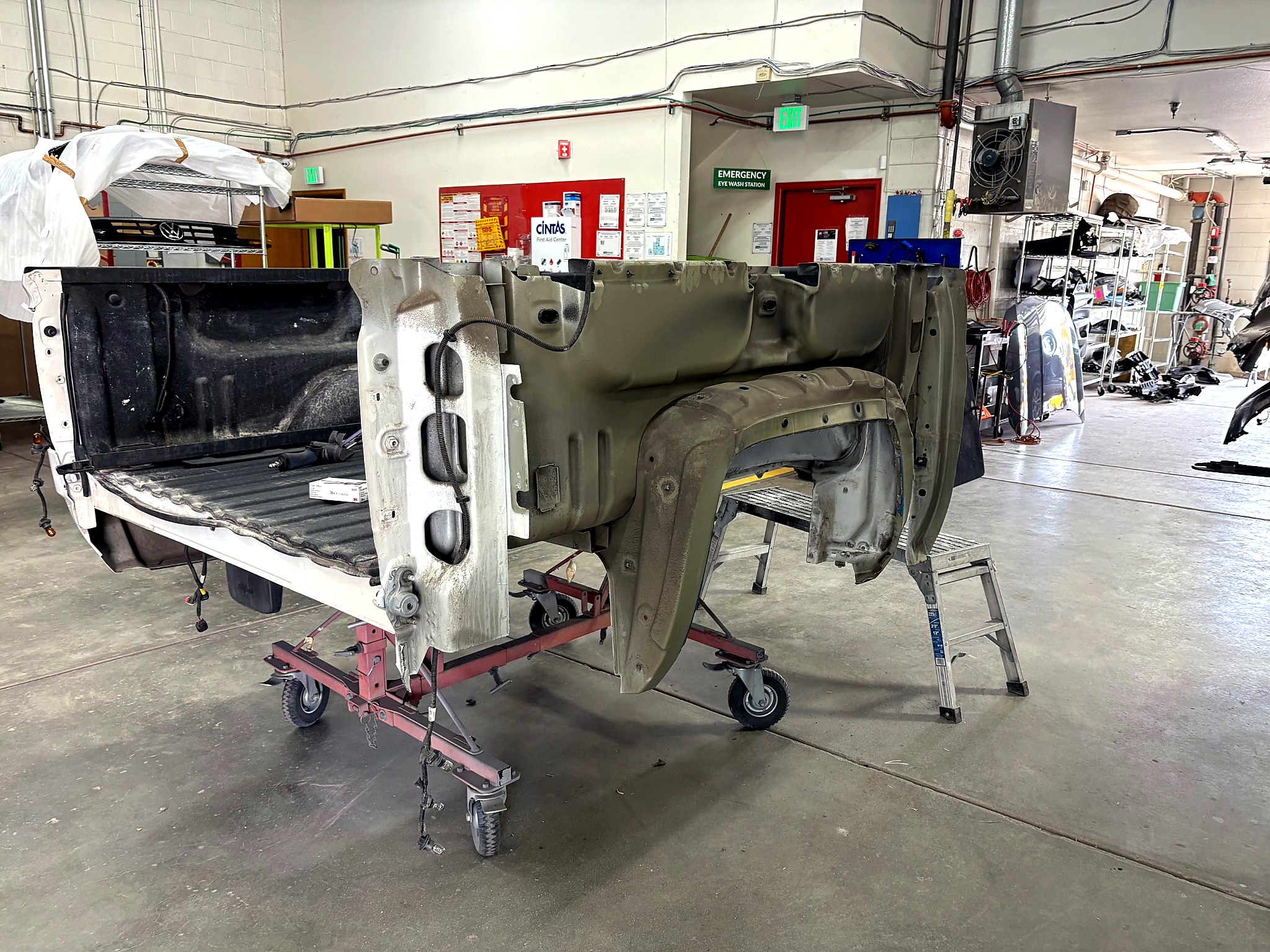 Truck bed teardown showing internal panel structure